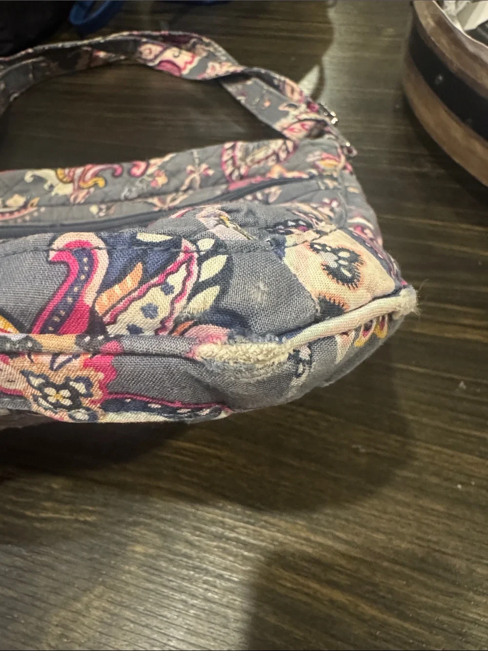 Vera Bradley Gray Paisley Quilted Crossbody with Pink Accents